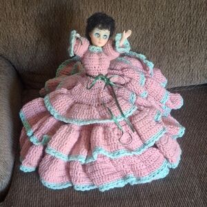 Pink and Green Crochet Doll Dress